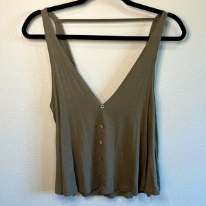 Sage Green Button Down Flowy Crop Top